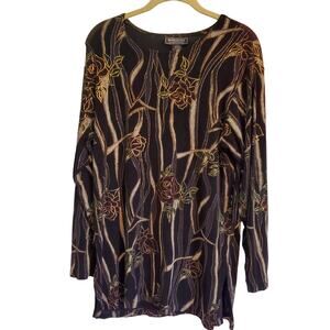 Vintage 90s Y2K Rose Metallic Embroidered Long Sleeve Tunic Blouse Top Gothic